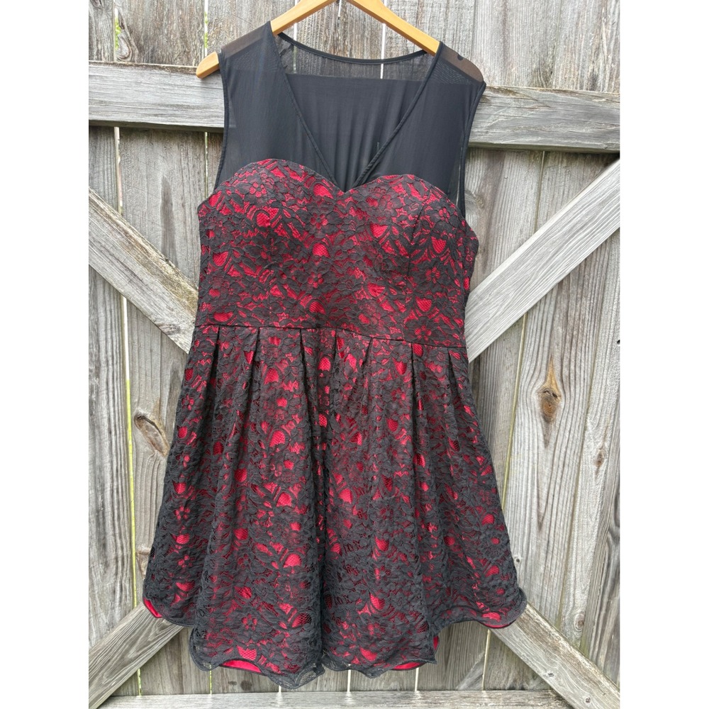 Yours Clothing Black Red Floral Lace Mesh Fit Flare Cocktail Dress Plus Size 24